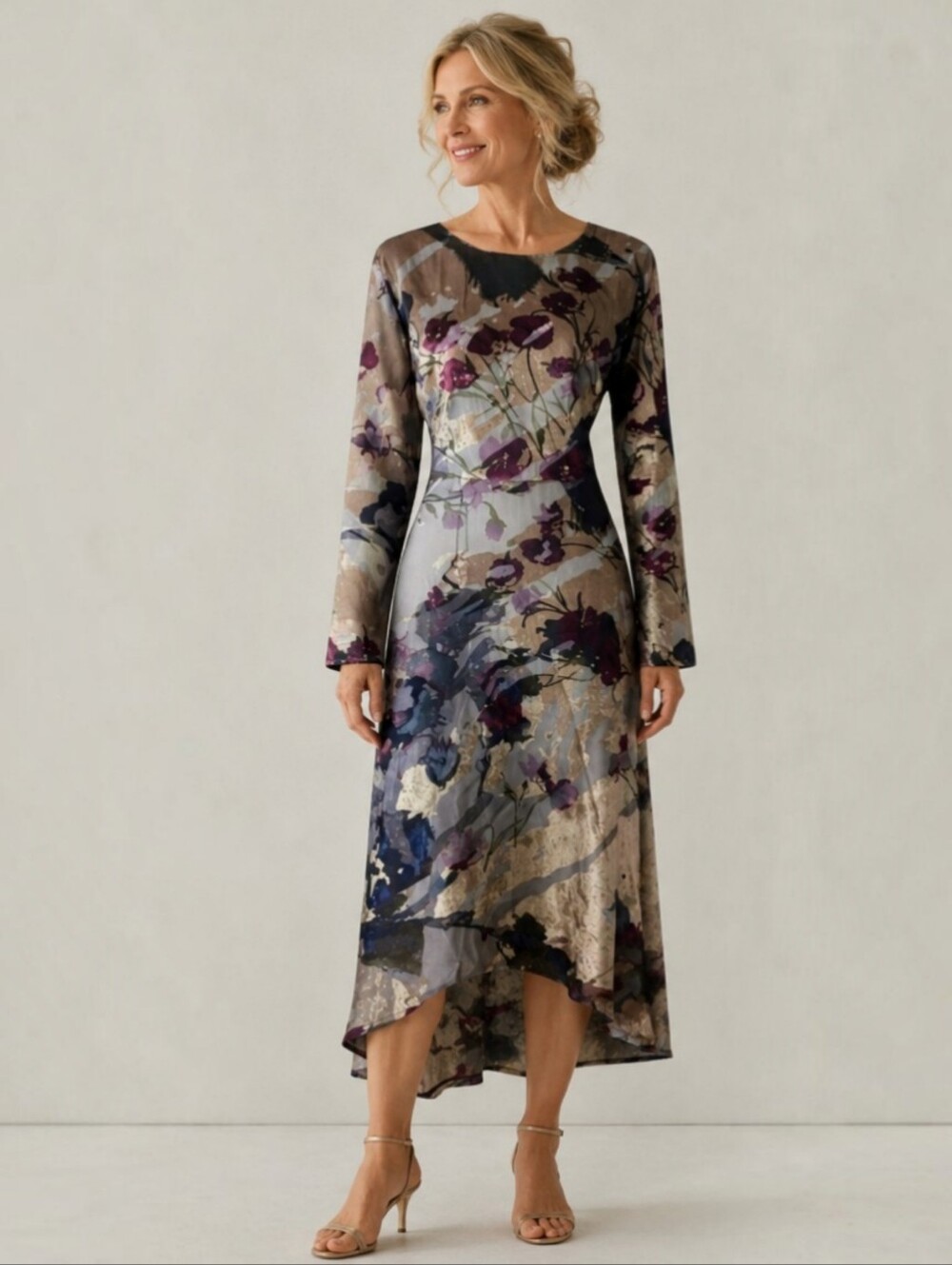 Soft Surroundings "Annika" Dress Size XL NWT Aster Gray Velvet Floral
